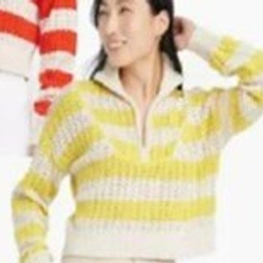 A New Day‎ Women's Yellow White Quarter Zip Mock Turtleneck Pullover Sweater M